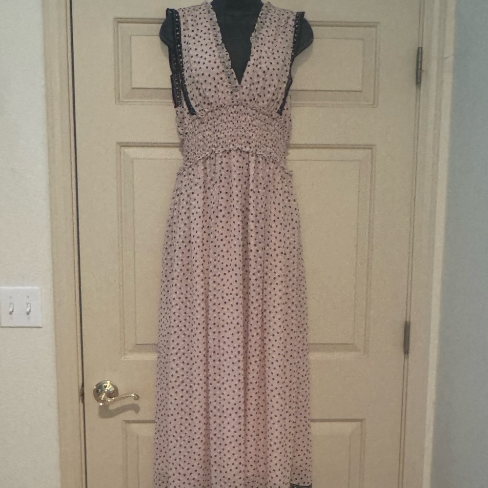 Max Studio Pink Smocked Wrap Maxi Dress